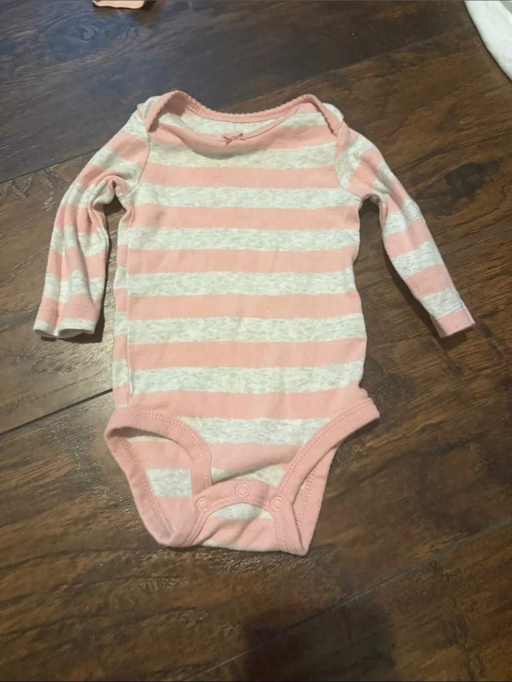 Pink and gray stripes onesie long sleeve